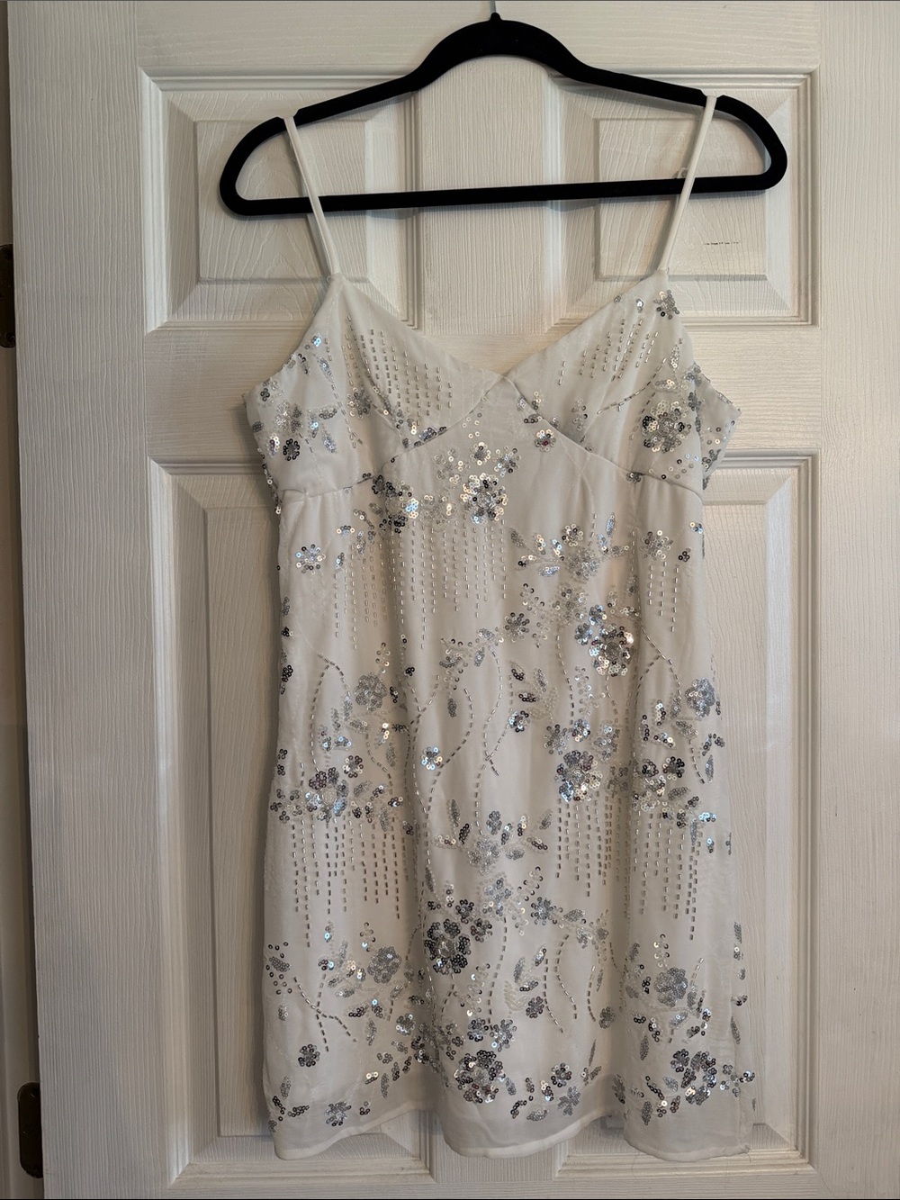 Embellished White Sequin Slip Dress M